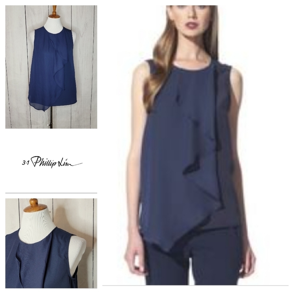 3.1 Phillip Lim Navy Ruffle Front blouse‎ S